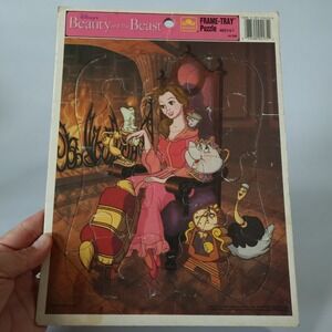 Vintage Disney Beauty and the Beast Golden Frame-Tray Puzzle 4175B Belle 1991